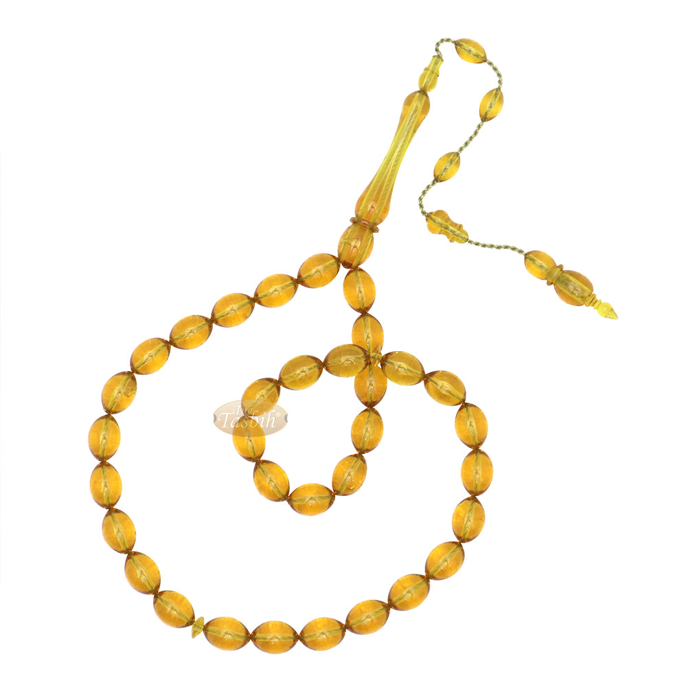 Muslim Tasbih - Small 33-Bead 12x9 mm Oval Translucent Honey Yellow Acrylic Prayer Beads Sibha Misbaha For Islamic Dhikr Salawat Namaz Salah