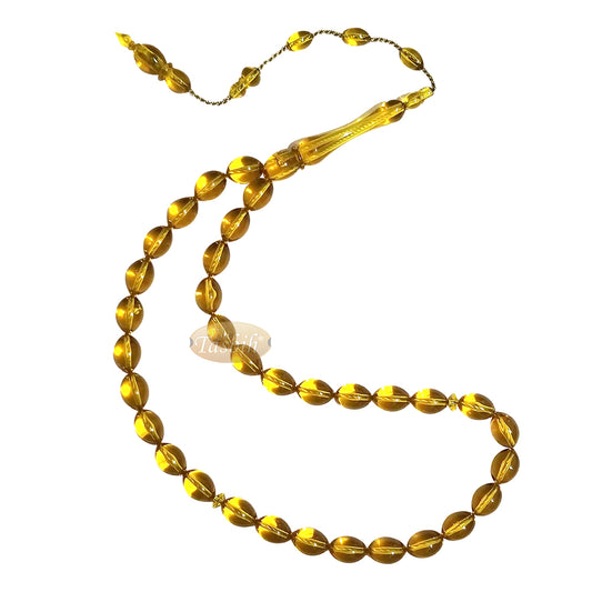 Muslim Tasbih - Small 33-Bead 12x9 mm Oval Translucent Honey Yellow Acrylic Prayer Beads Sibha Misbaha For Islamic Dhikr Salawat Namaz Salah