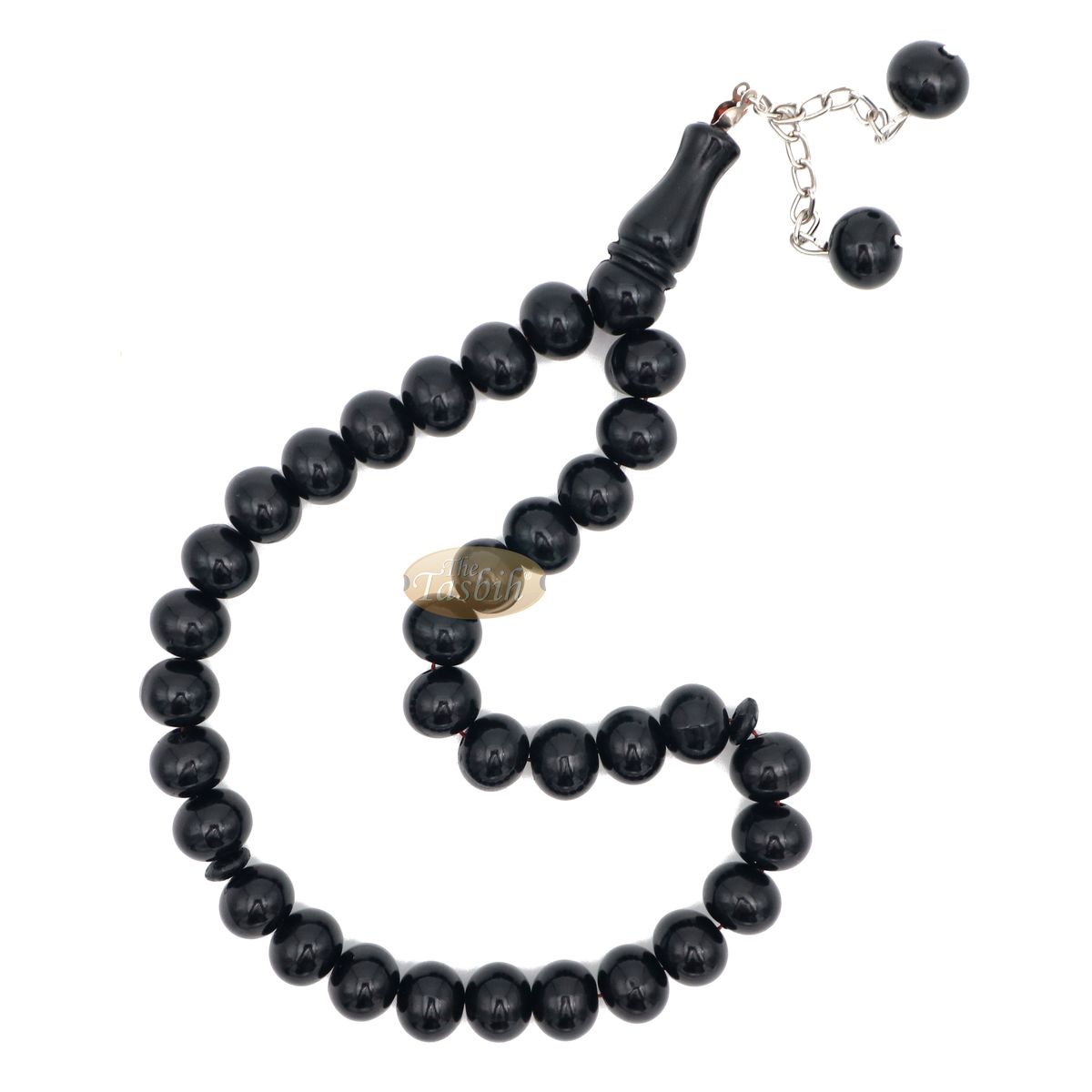 33-Bead Large 12×9.5 mm Black Monomer Tasbih 2 Chain Tassel