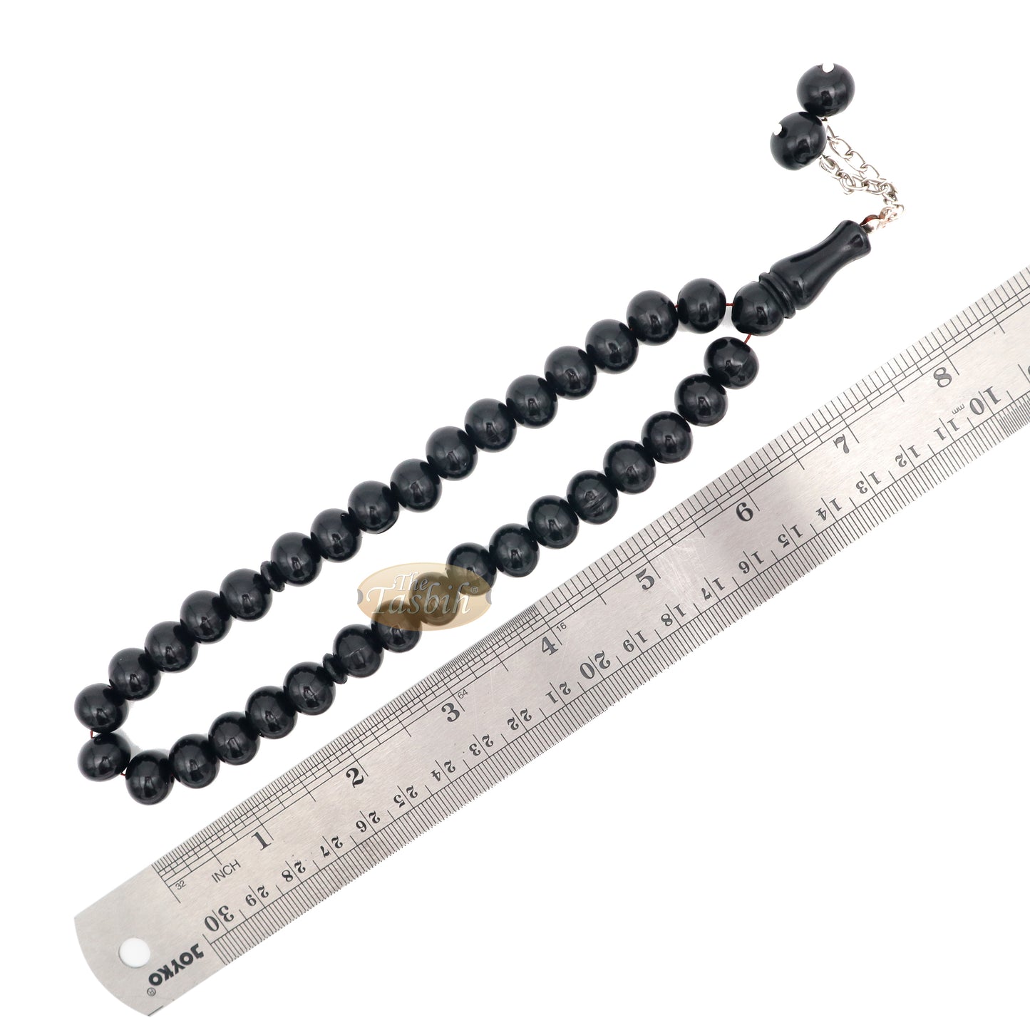 Tasbih Monomer Hitam 33 Butir Besar 12x9,5 mm 2 Rantai Rumbai