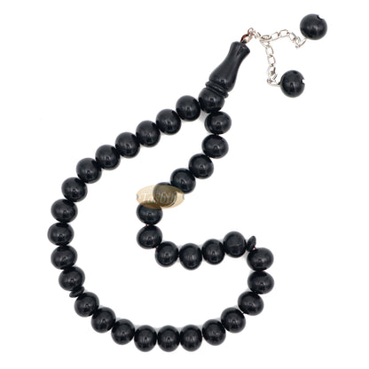 Tasbih Monomer Hitam 33 Butir Besar 12x9,5 mm 2 Rantai Rumbai