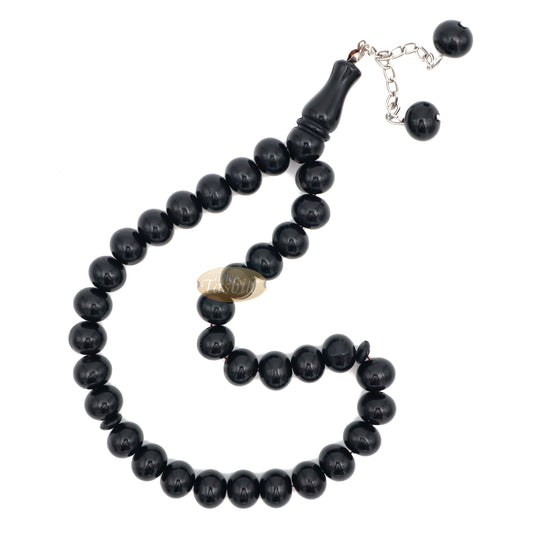 33-Bead Large 12x9.5 mm Black Monomer Tasbih 2 Chain Tassel
