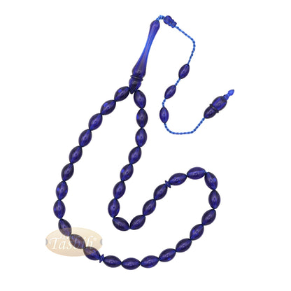 Tasbih Oval Runcing Bening Biru 33 Butiran Monomer 7x10 mm