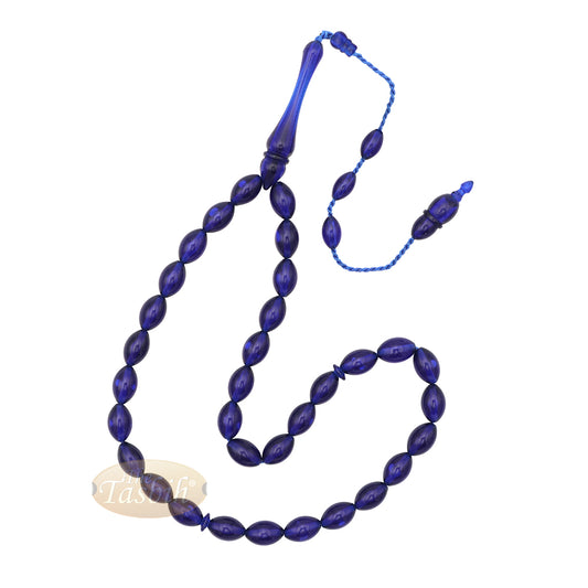 Tasbih Tapered Oval Translucent Blue 33 7x10 mm Monomer Beads