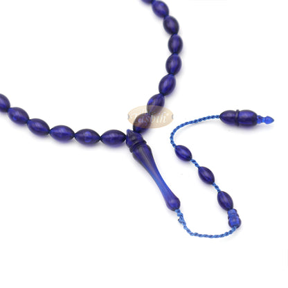 Tasbih Oval Runcing Bening Biru 33 Butiran Monomer 7x10 mm