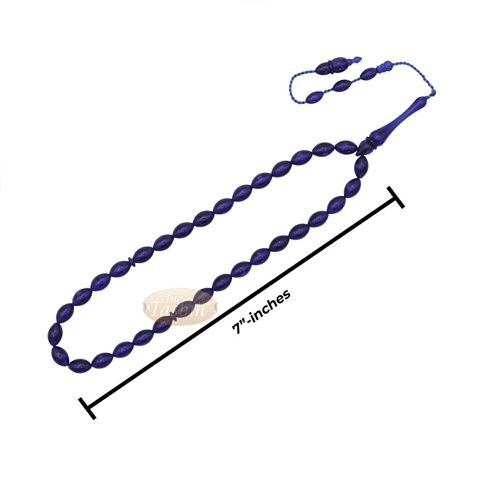 Tasbih Oval Runcing Bening Biru 33 Butiran Monomer 7x10 mm