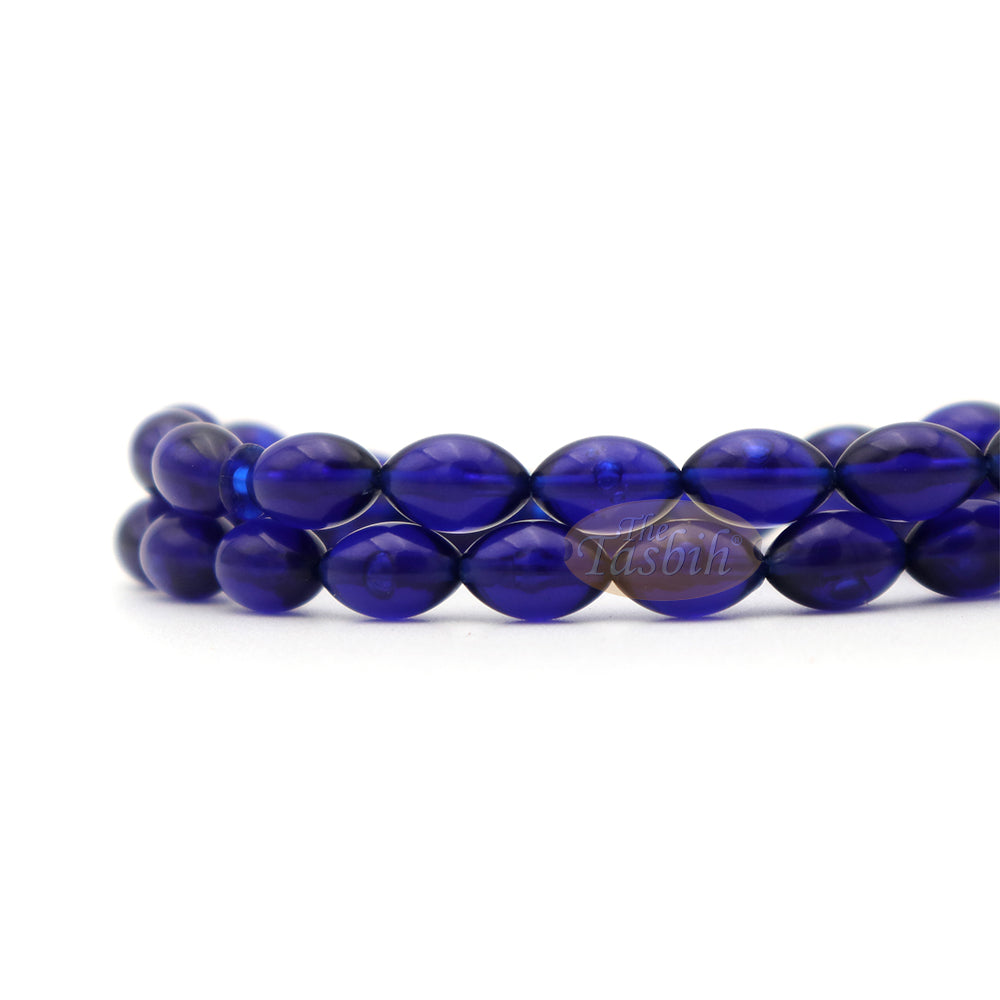 Tasbih Oval Runcing Bening Biru 33 Butiran Monomer 7x10 mm