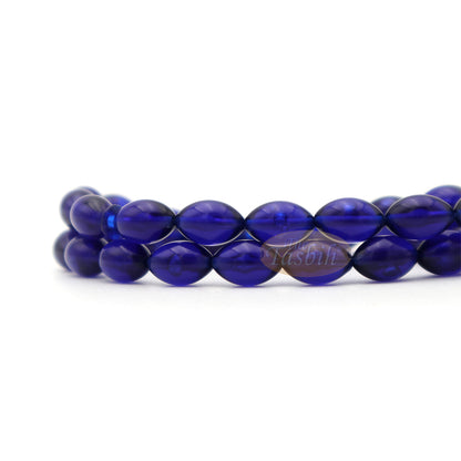 Tasbih Oval Runcing Bening Biru 33 Butiran Monomer 7x10 mm