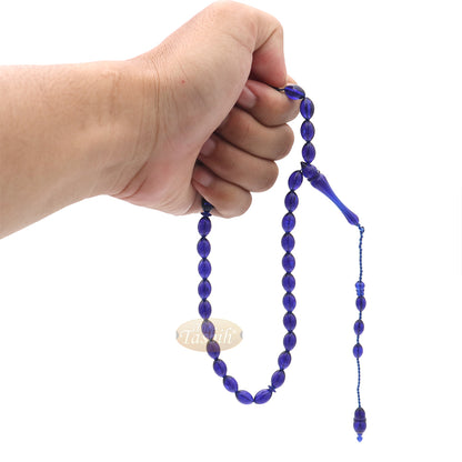 Tasbih Oval Runcing Bening Biru 33 Butiran Monomer 7x10 mm