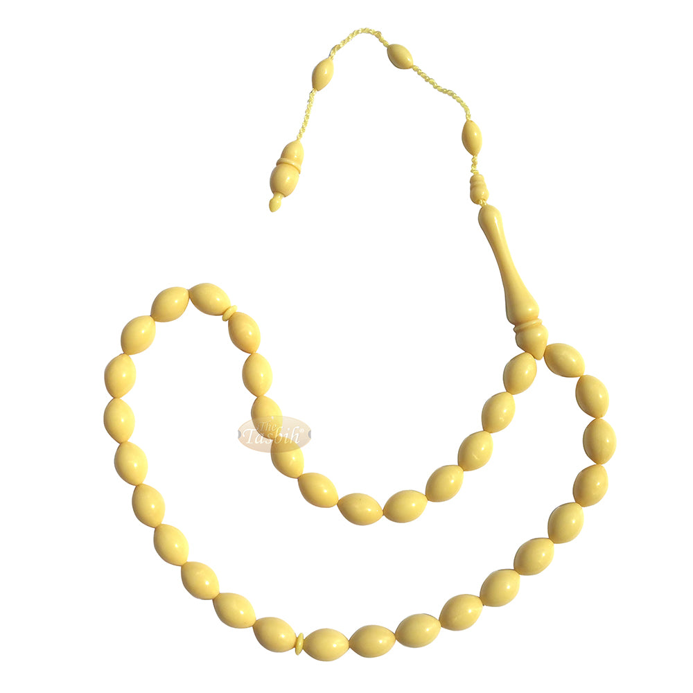 Manik-manik Oval Meruncing Krem 33-Manik 8x12,5 mm Monomer Tasbih Turki