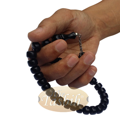 33-Bead Barrel Shape 12X8mm Black Monomer Prayer Tasbih Chain Tassel