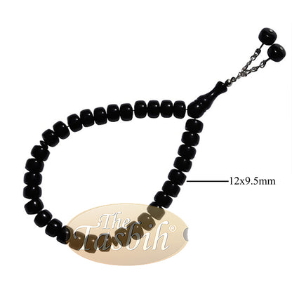 33-Bead Barrel Shape 12X8mm Black Monomer Prayer Tasbih Chain Tassel