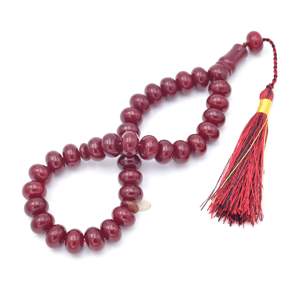 Premium Maroon Monomer 33ct Misbaha - 8x12mm Oval-shaped Muslim Prayer Beads