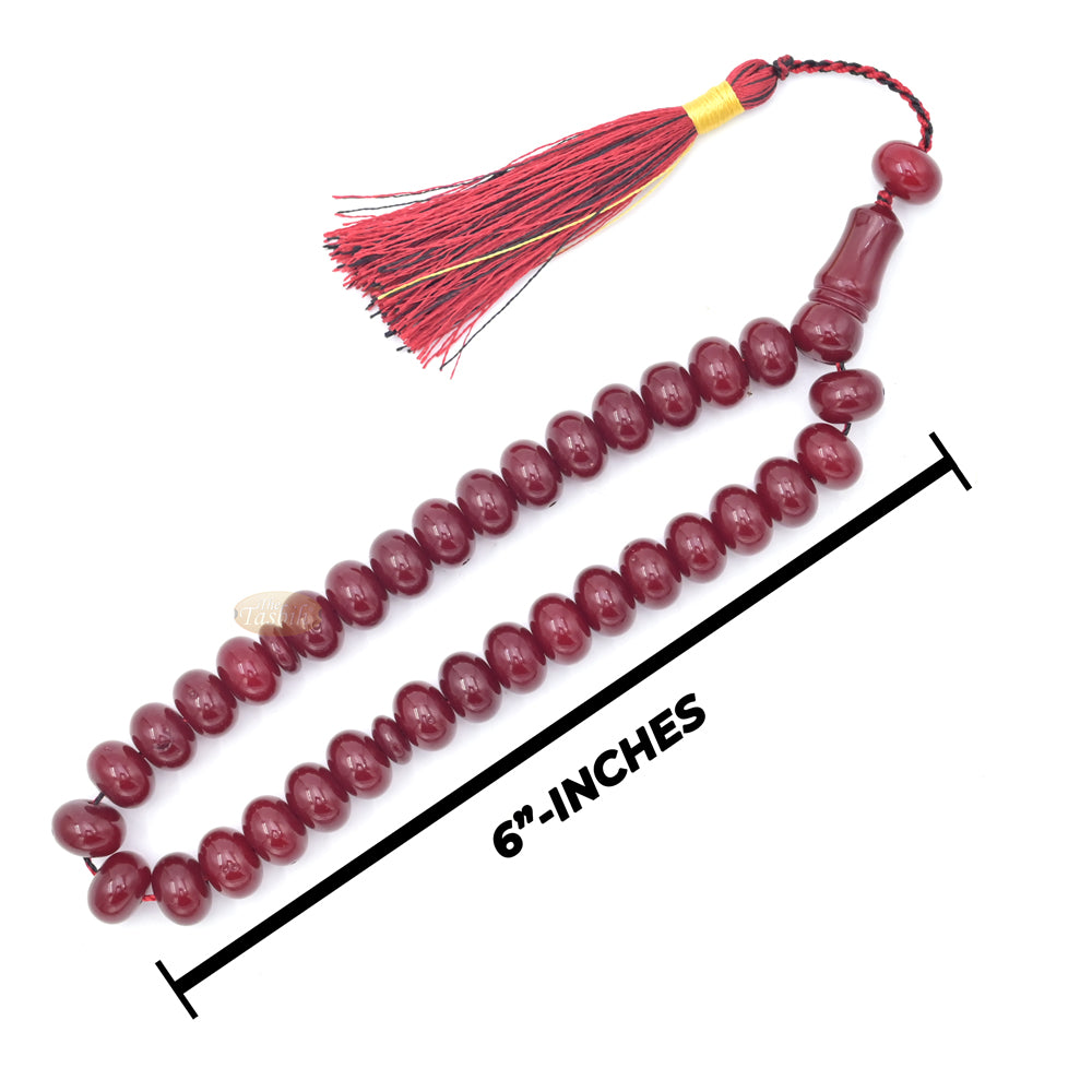 Premium Maroon Monomer 33ct Misbaha - 8x12mm Oval-shaped Muslim Prayer Beads