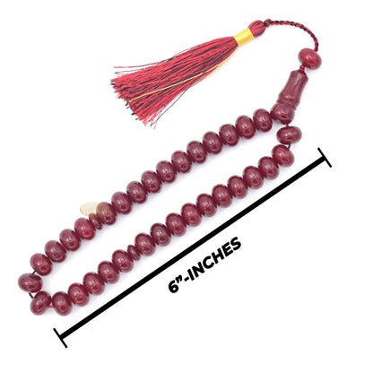 Premium Maroon Monomer 33ct Misbaha - 8x12mm Oval-shaped Muslim Prayer Beads