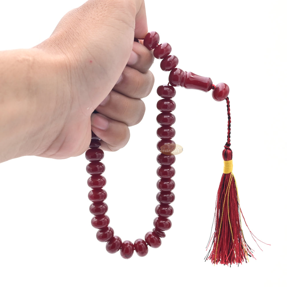 Premium Maroon Monomer 33ct Misbaha - 8x12mm Oval-shaped Muslim Prayer Beads
