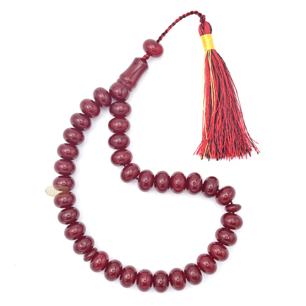 Premium Maroon Monomer 33ct Misbaha - 8x12mm Oval-shaped Muslim Prayer Beads
