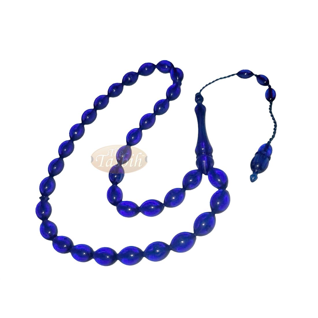 Tasbih Tapered Oval Translucent Blue 33 8×12.5mm Monomer Beads
