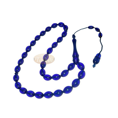 Tasbih Tapered Oval Translucent Blue 33 8×12.5 mm Monomer Beads