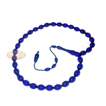 Tasbih Tirus Bujur Lutsinar Biru 33 Manik Monomer 8×12.5mm