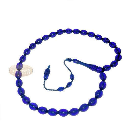 Tasbih Tapered Oval Translucent Blue 33 8x12.5 mm Monomer Beads