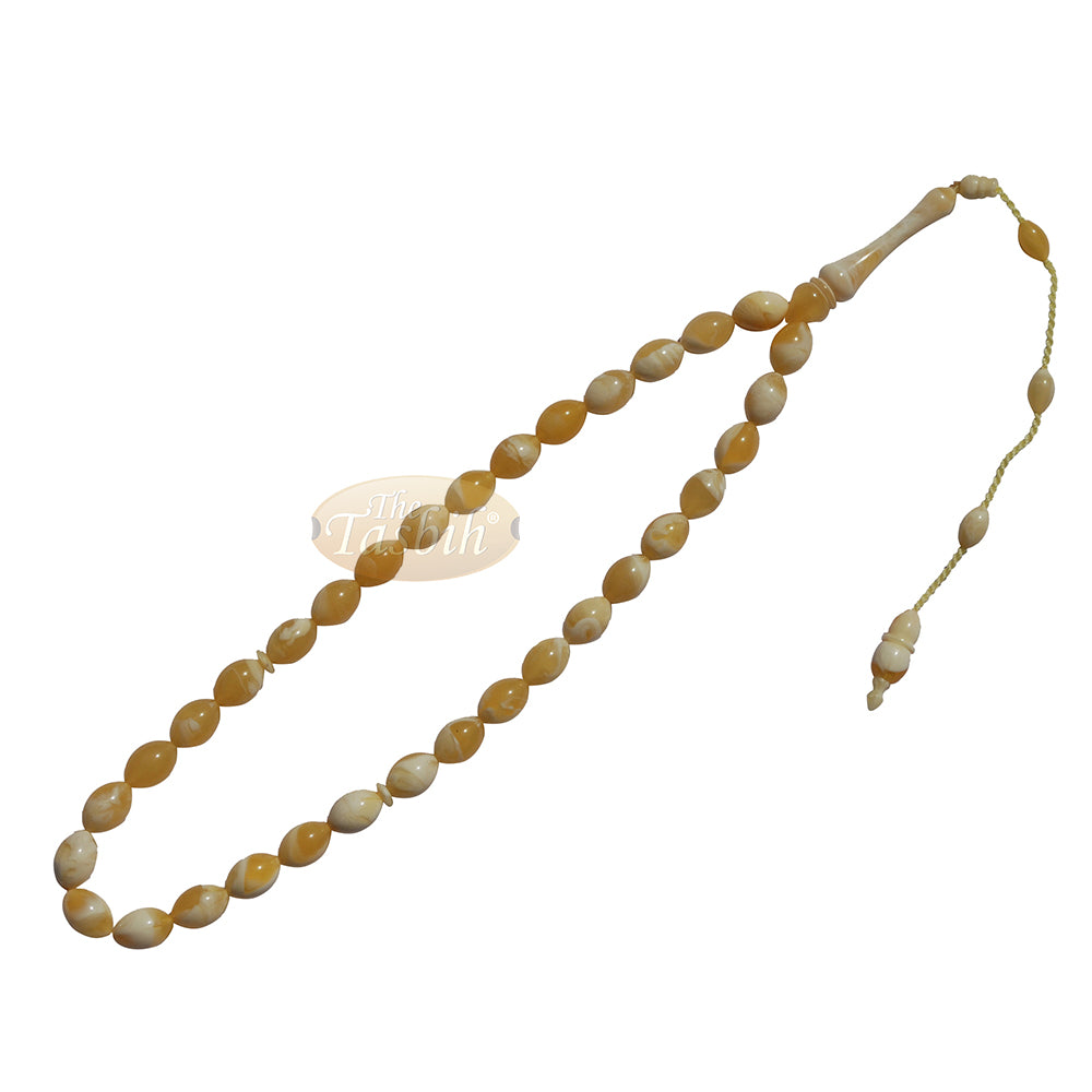 Tasbih Tirus Bujur Kuning Krim 33-manik 8x12mm Monomer Turki