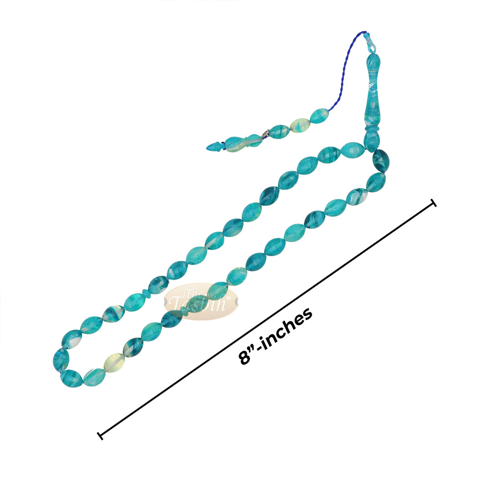 Aquamarine Oval Monomer 33ct Misbaha - Tasbih Muslim 12x9 mm