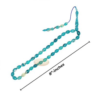 Aquamarine Oval Monomer 33ct Misbaha - Tasbih Muslim 12x9 mm