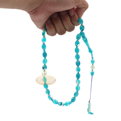 Aquamarine Oval Monomer 33ct Misbaha - Tasbih Muslim 12x9 mm