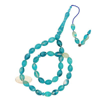 Aquamarine Oval Monomer 33ct Misbaha - Tasbih Muslim 12x9 mm