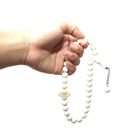 Cream Monomer 33-Bead Tasbih With 2 Bead Chain Tassel