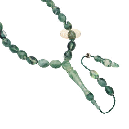 Marble Dark Green 9×12 mm Monomer Bead – 33ct Muslim Prayer Beads Misbaha