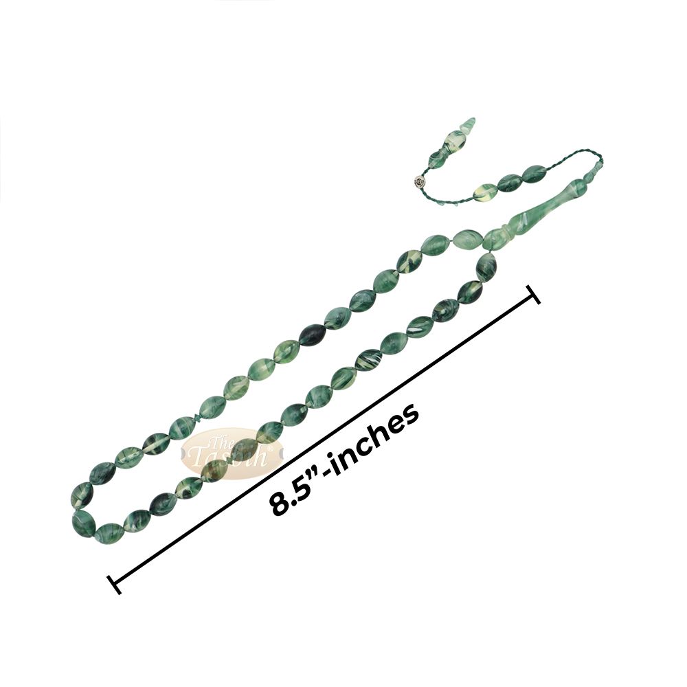 Marble Dark Green 9×12 mm Monomer Bead – 33ct Muslim Prayer Beads Misbaha