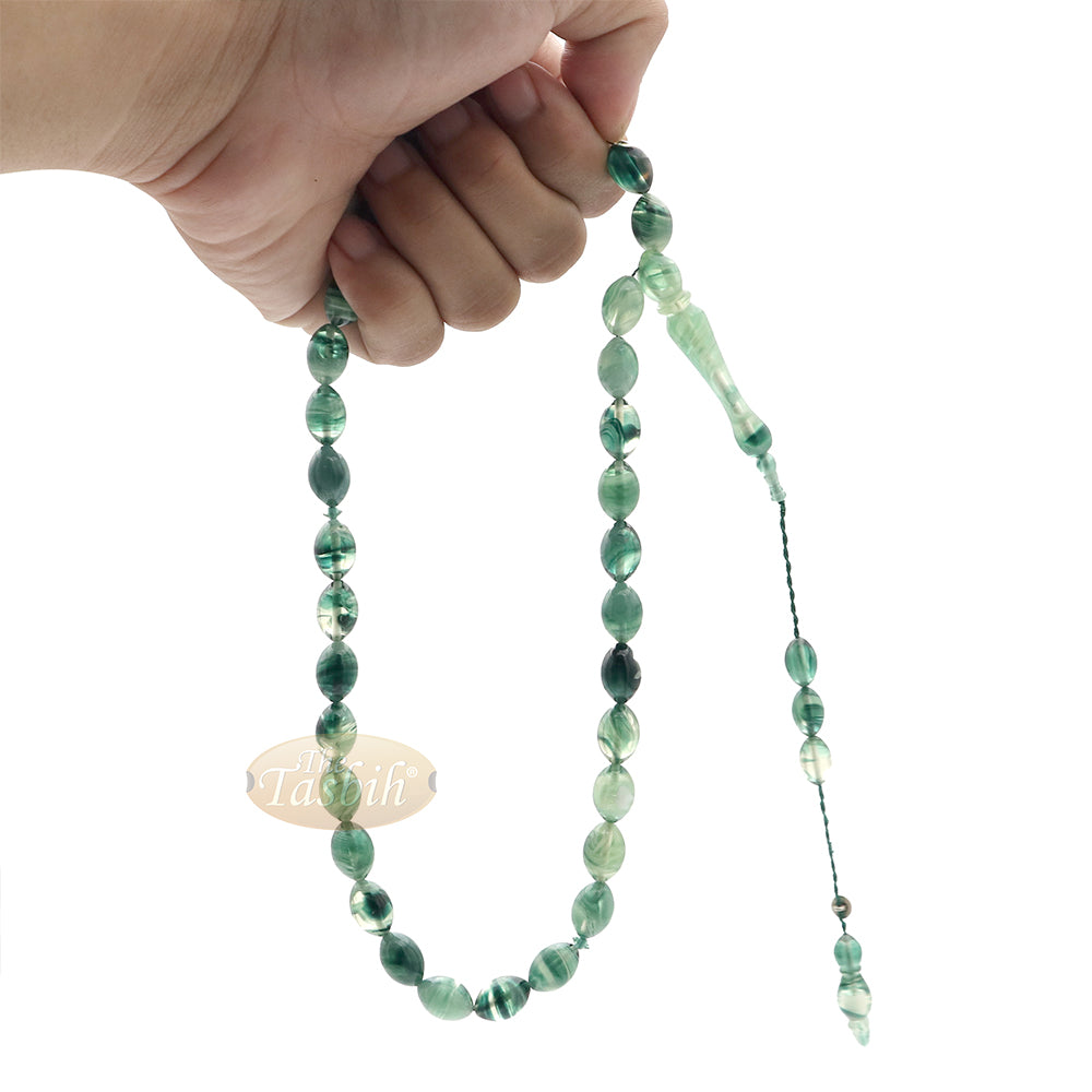 Manik Monomer Marmer Hijau Tua 9x12 mm - Tasbih Muslim Misbaha 33 karat