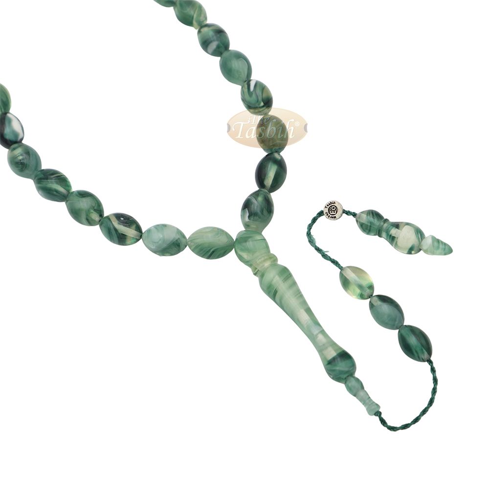 Marble Dark Green 9×12 mm Monomer Bead – 33ct Muslim Prayer Beads Misbaha