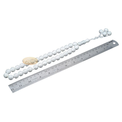 Large Sibha 13 mm White & Metallic Silver Meandros Design Plastic Resin 33-Bead Muslim Tasbih Prayer Beads
