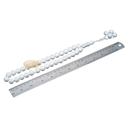 Large Sibha 13 mm White & Metallic Silver Meandros Design Plastic Resin 33-Bead Muslim Tasbih Prayer Beads