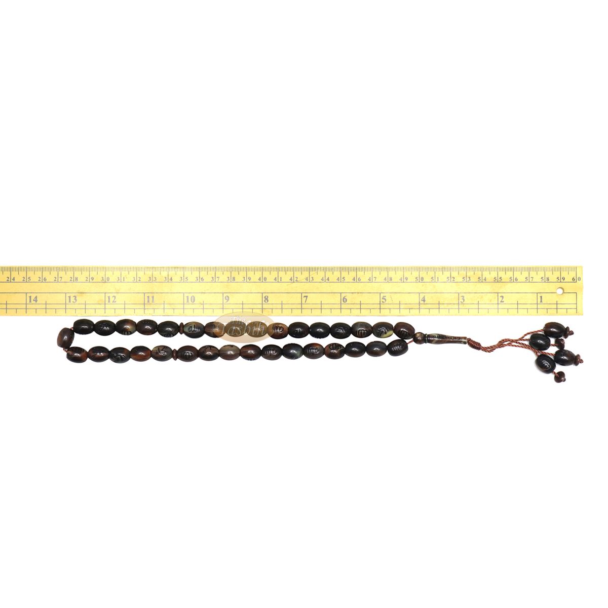 Tasbih – Allah Muhammad Inscribed 13×11 mm Oval Prayer Beads 33-Ct Marble Dark Brown Sibha Misbaha Subha Tasbeeh