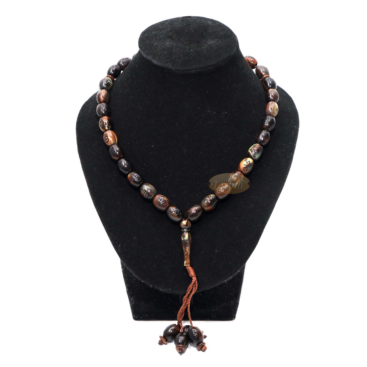 Tasbih – Allah Muhammad Inscribed 13×11 mm Oval Prayer Beads 33-Ct Marble Dark Brown Sibha Misbaha Subha Tasbeeh