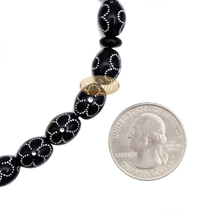 Tasbih Hitam Besar 11×14-mm Resin Plastik Saduran Perak-warna Bunga Rekaan Bunga 33-ct Manik Zikir Doa