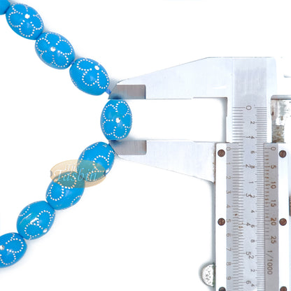 Tasbih Turquoise Besar 11×14-mm Resin Plastik Bersadur Elektronik Rekaan Bunga Berwarna Perak 33-ct Manik Zikir Doa