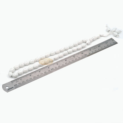 Large White Tasbih 11×14 mm Plastic Resin Electroplated Silver-Tone Flower Design 33-Ct Prayer Dhikr Beads