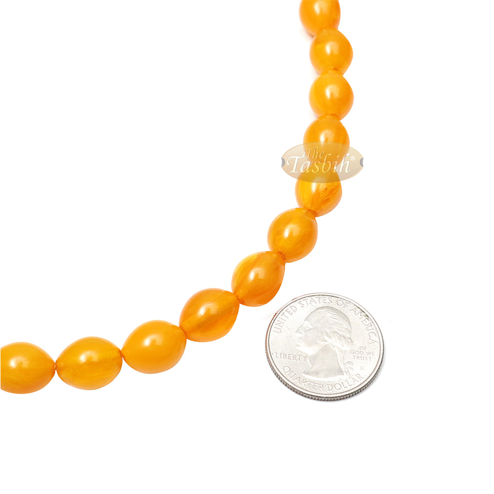 Islamic Prayer Beads Large 33-Ct Tasbih 13x10 mm Oval Acrylic Marble Orange From Konya Muslim Dhikr Salat Beads Foxtail Tassels No Dividers