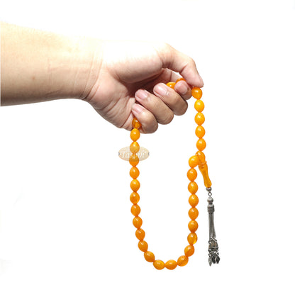 Islamic Prayer Beads Large 33-Ct Tasbih 13X10-mm Oval Acrylic Marble Orange From Konya Muslim Dhikr Salat Beads Foxtail Tassels No Dividers