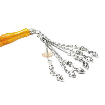Islamic Prayer Beads Large 33-Ct Tasbih 13x10 mm Oval Acrylic Marble Orange From Konya Muslim Dhikr Salat Beads Foxtail Tassels No Dividers