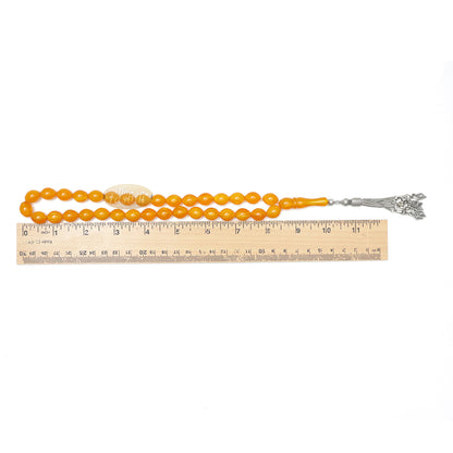 Islamic Prayer Beads Large 33-Ct Tasbih 13x10 mm Oval Acrylic Marble Orange From Konya Muslim Dhikr Salat Beads Foxtail Tassels No Dividers