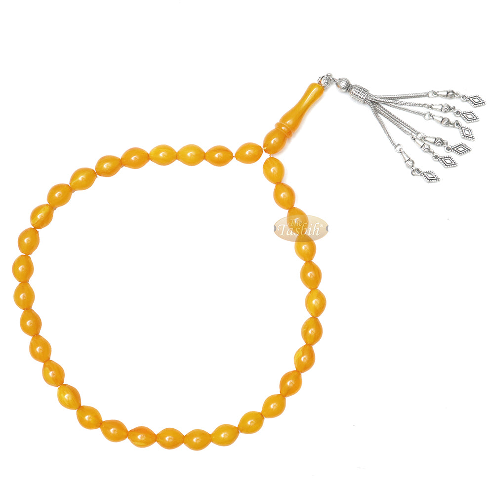 Islamic Prayer Beads Large 33-Ct Tasbih 13x10 mm Oval Acrylic Marble Orange From Konya Muslim Dhikr Salat Beads Foxtail Tassels No Dividers