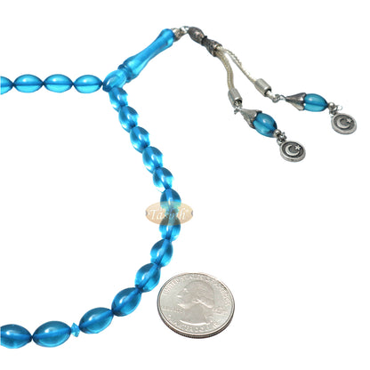 Islamic Symbol Tesbih Blue 33-Ct Acrylic 7X11mm Oval Turkish Dhikr Prayer Beads