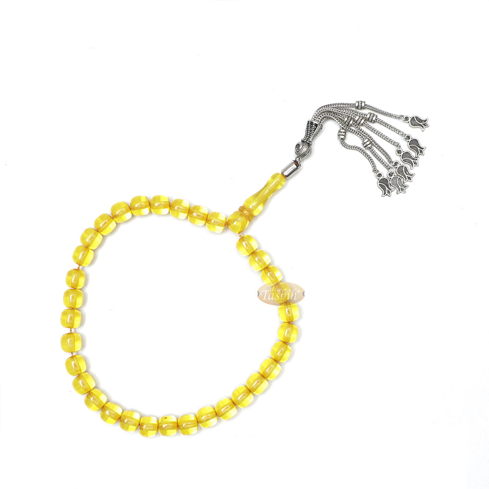 Tasbih Dhikr Muslim Kecil 33 karat 9x8 mm Laras Warna Kuning dengan Liontin Tulip