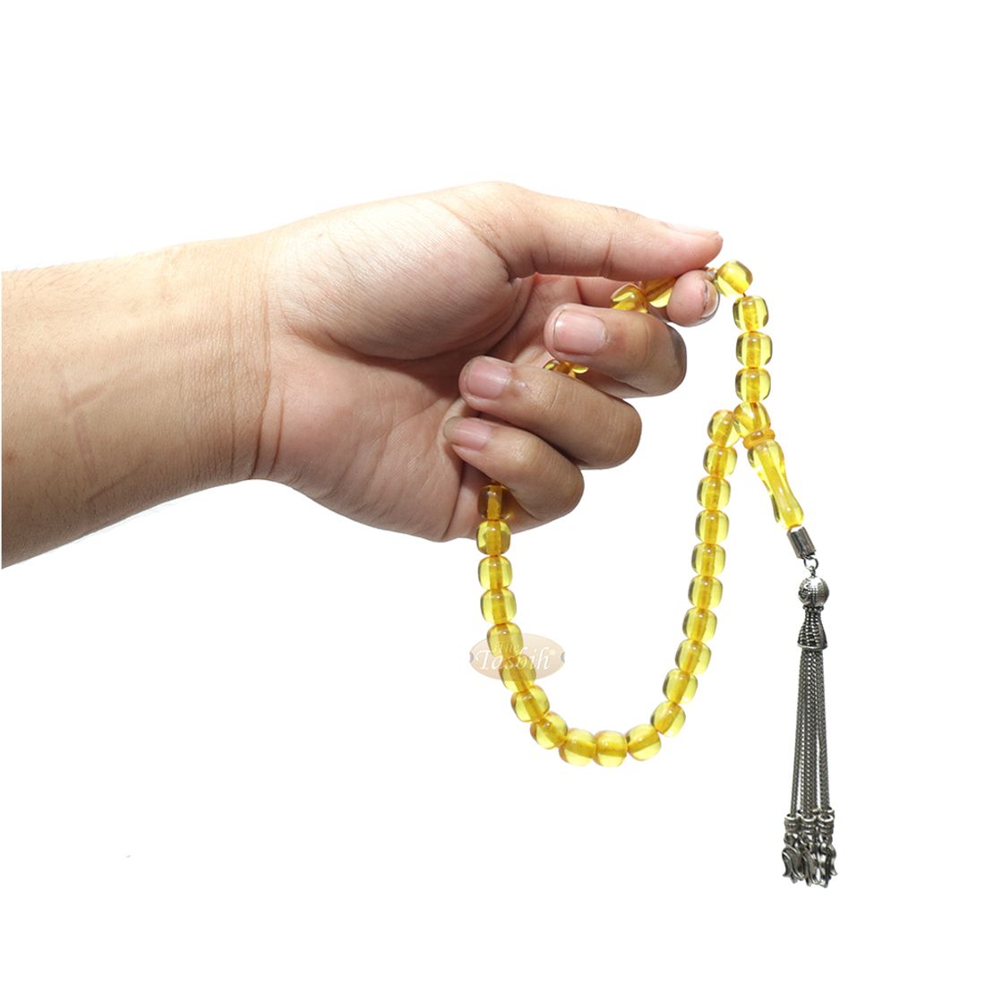 Muslim DHIKR Beads Small 33ct Tasbih 9×8-mm Amber-color Barrel with Tulip Charms